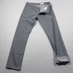 Gustin Selvedge Denim Jeans Men 34x32 Straight Leg Button Fly Raw Denim Gray